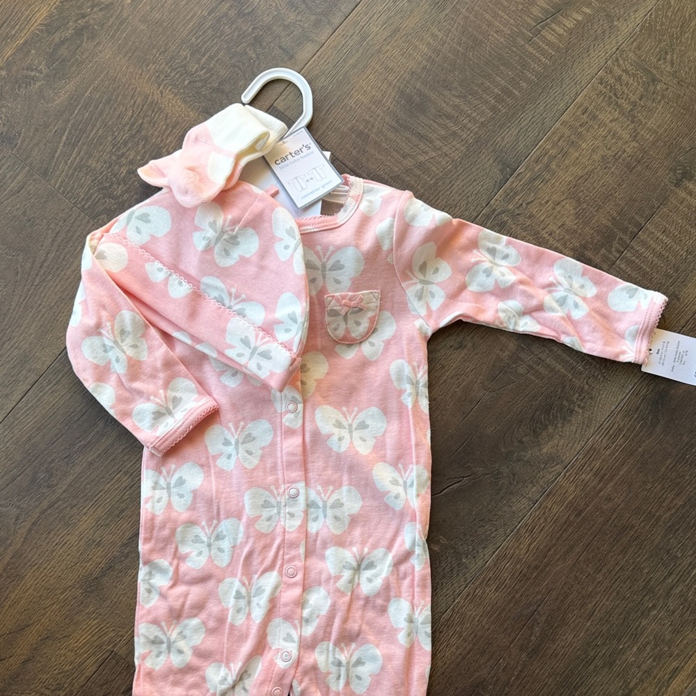 Carter's Pink and White Butterfly Footie